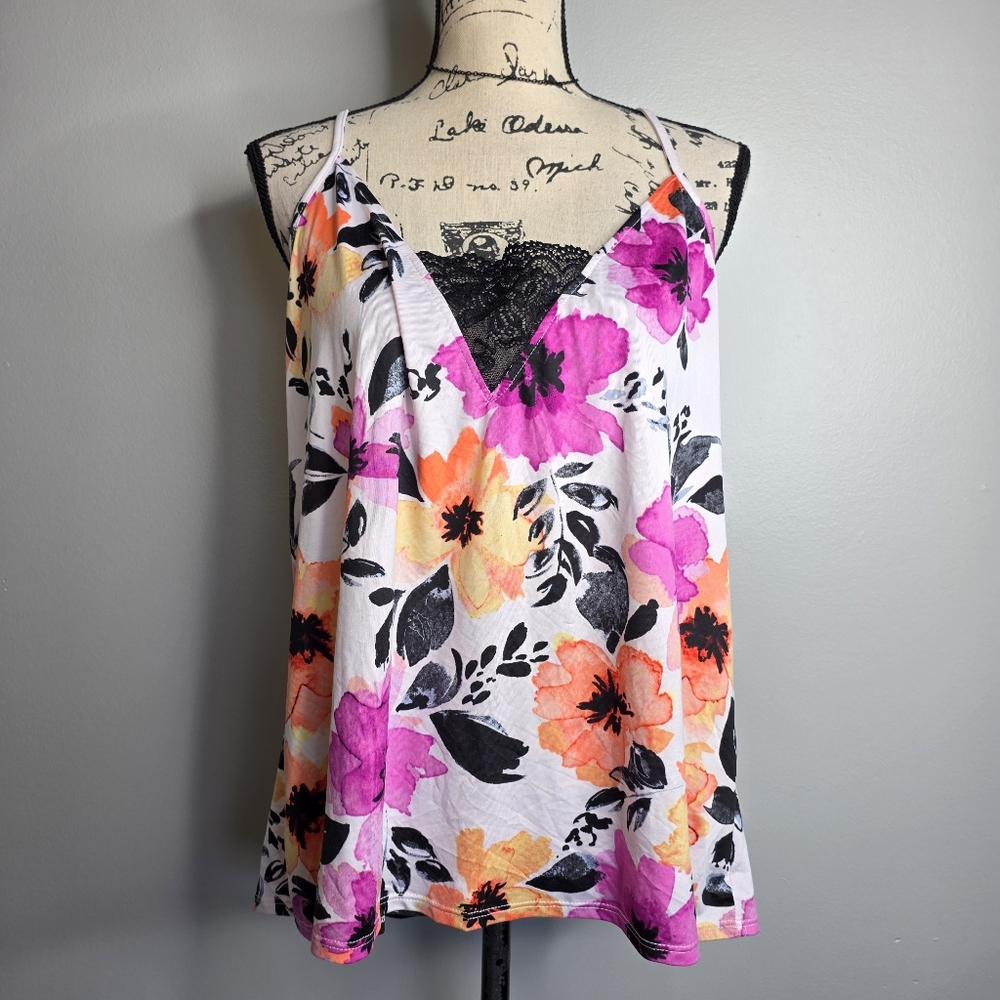 Linea Donatella Floral Lace Racerback Camisole Top - XL
